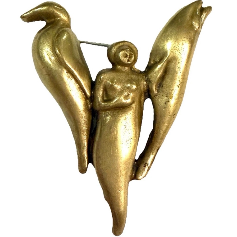 RARE Vintage Figural Brass Brooch/Pendant by Israeli Artist Aharon Bezalel